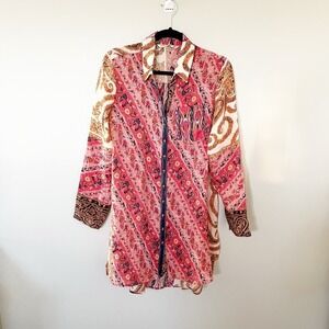 Soft Surroundings Brynn Pink Floral Paisley Button Front Tunic Top Shirt small